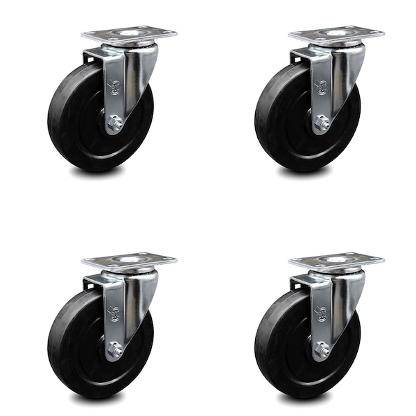 5 Inch Soft Rubber Wheel Swivel Top Plate Caster Set